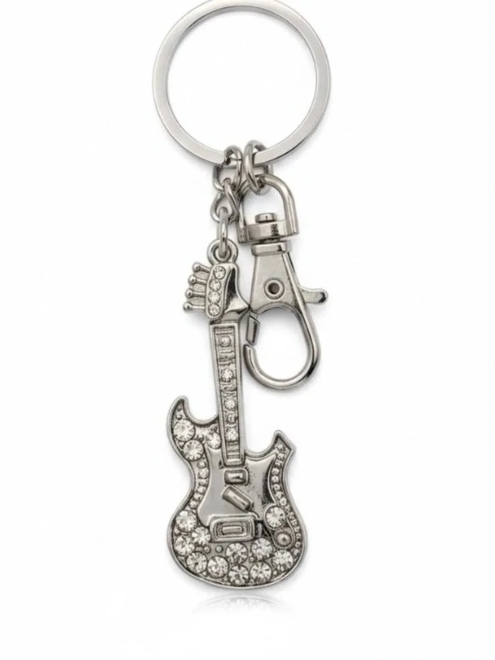 Fashion Jewelry Silver Guitar‎ Crystal Keychain